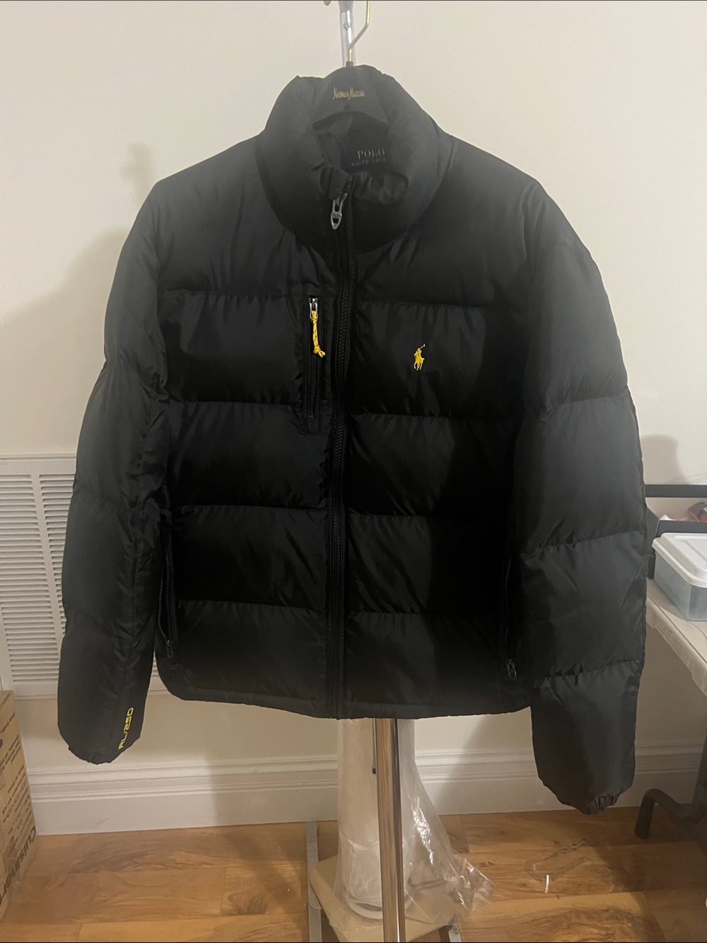Polo by Ralph Lauren RL-250 Black Puffer Down Coat with Yellow Pony Accent